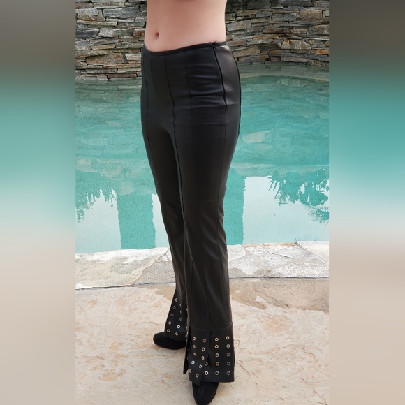 ESCADA BLACK LEATHER BELL BOTTOM PANTS - Picture 13 of 14